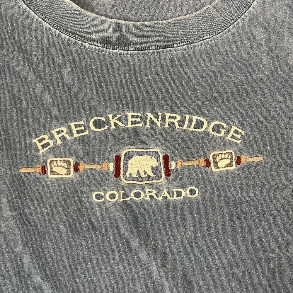 Prairie Mountain T-Shirt Mens M Blue Breckenridge Colorado Bear Embroidered Fair